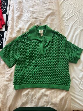 H&M Bright Green Open-Knit Polo